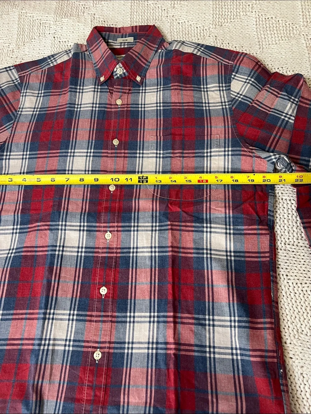 J. Crew Red, Navy & White Plaid Button-Down Shirt